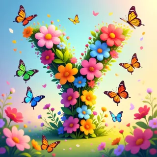 Colorful flowers and butterflies — letter Y