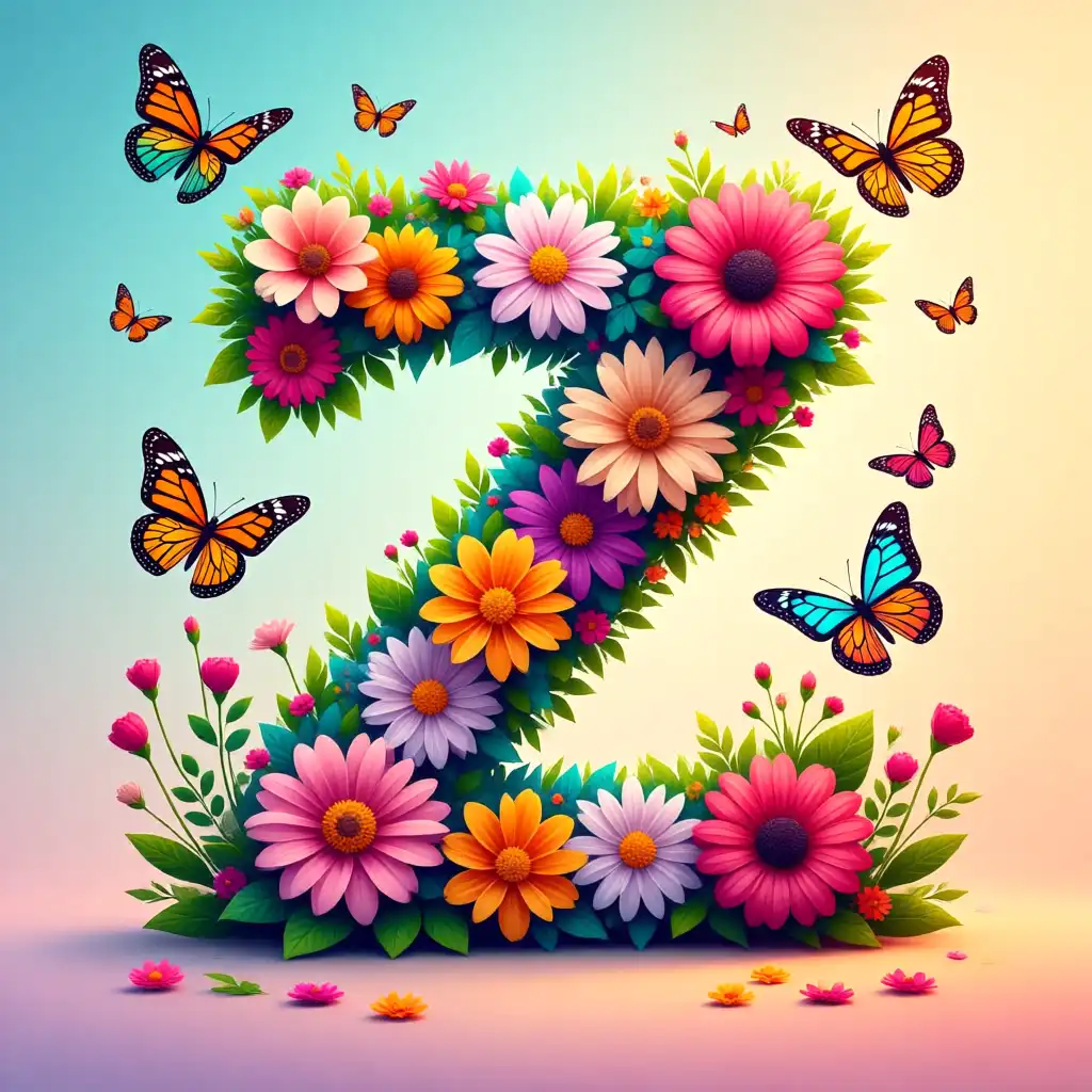 Colorful flowers and butterflies — letter Z