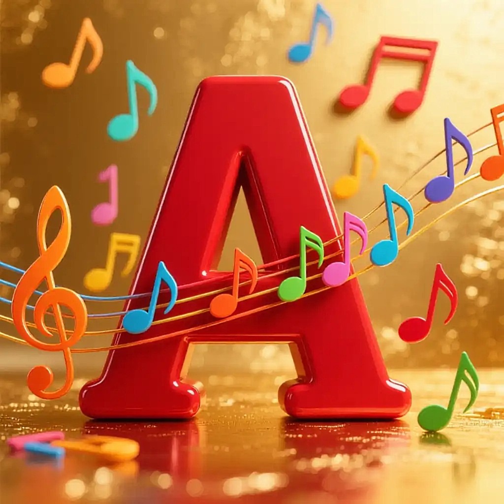 Colorful music notes — letter A