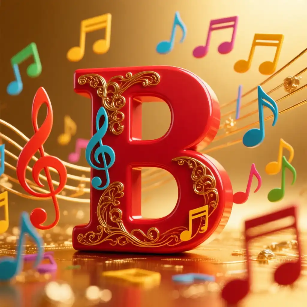 Colorful music notes — letter B