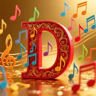 Colorful music notes — letter D