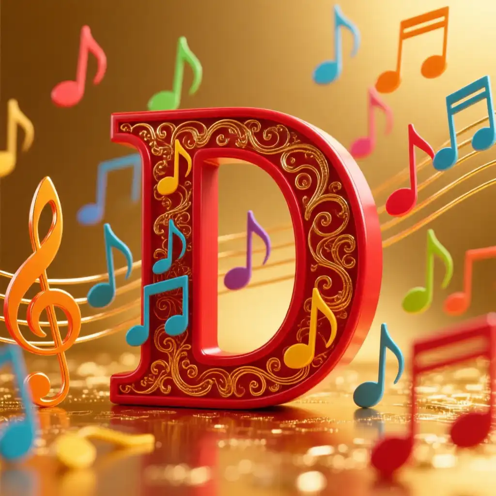 Colorful music notes — letter D