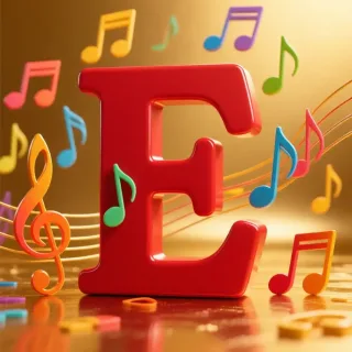 Colorful music notes — letter E