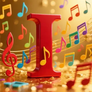 Colorful music notes — letter I