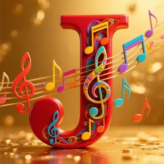 Colorful music notes — letter J