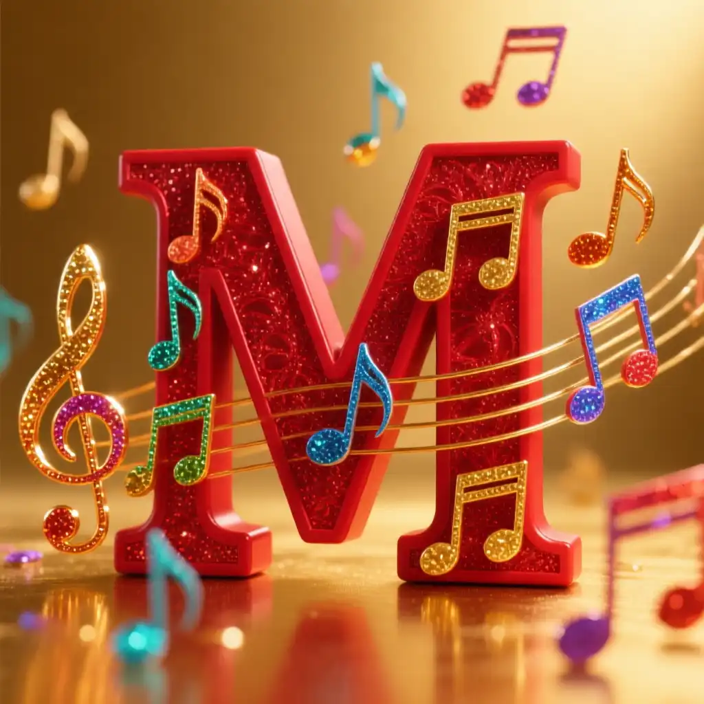 Colorful music notes — letter M