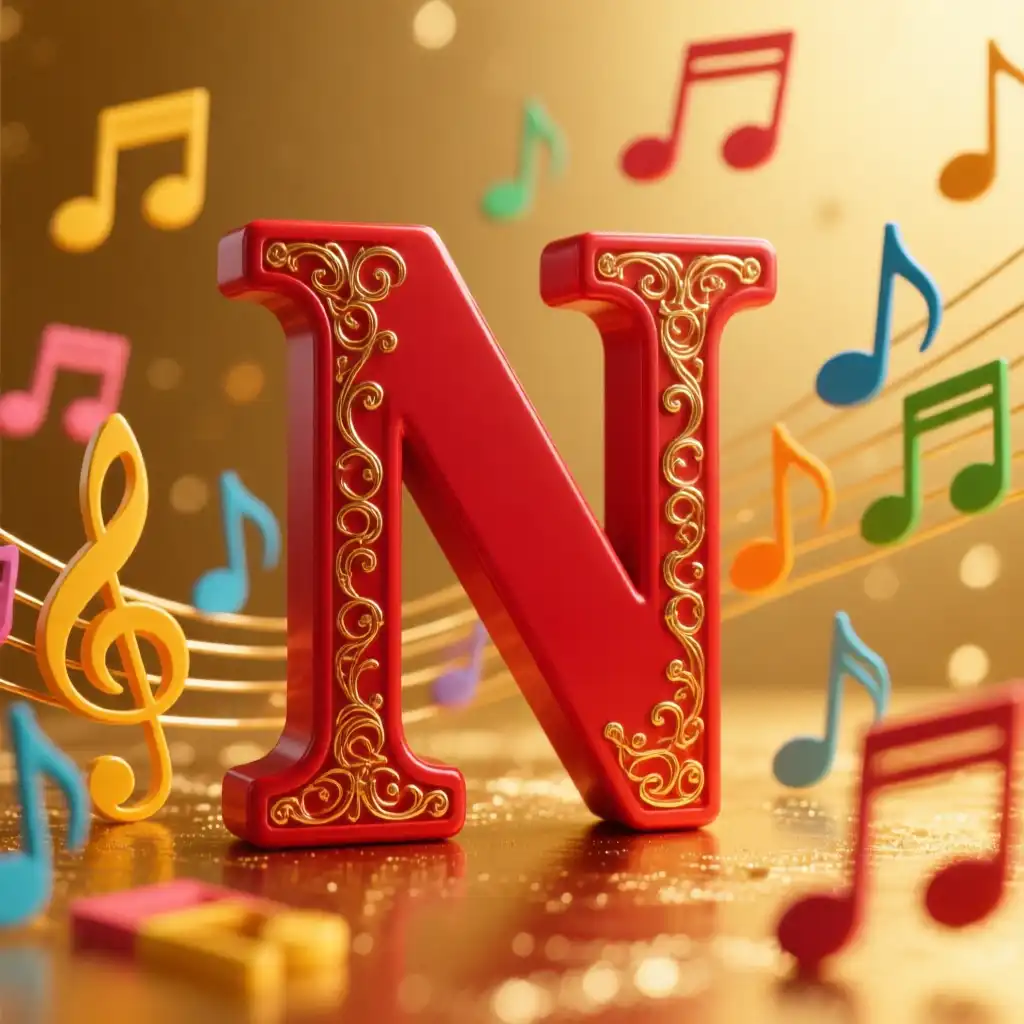 Colorful music notes — letter N