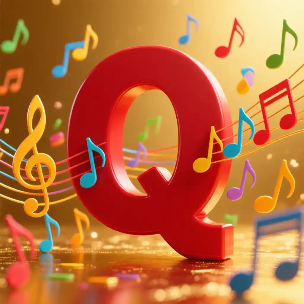 Colorful music notes — letter Q