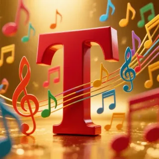 Colorful music notes — letter T