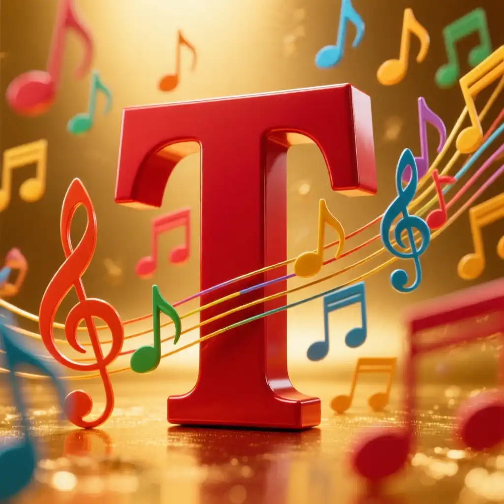 Colorful music notes — letter T