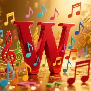 Colorful music notes — letter W
