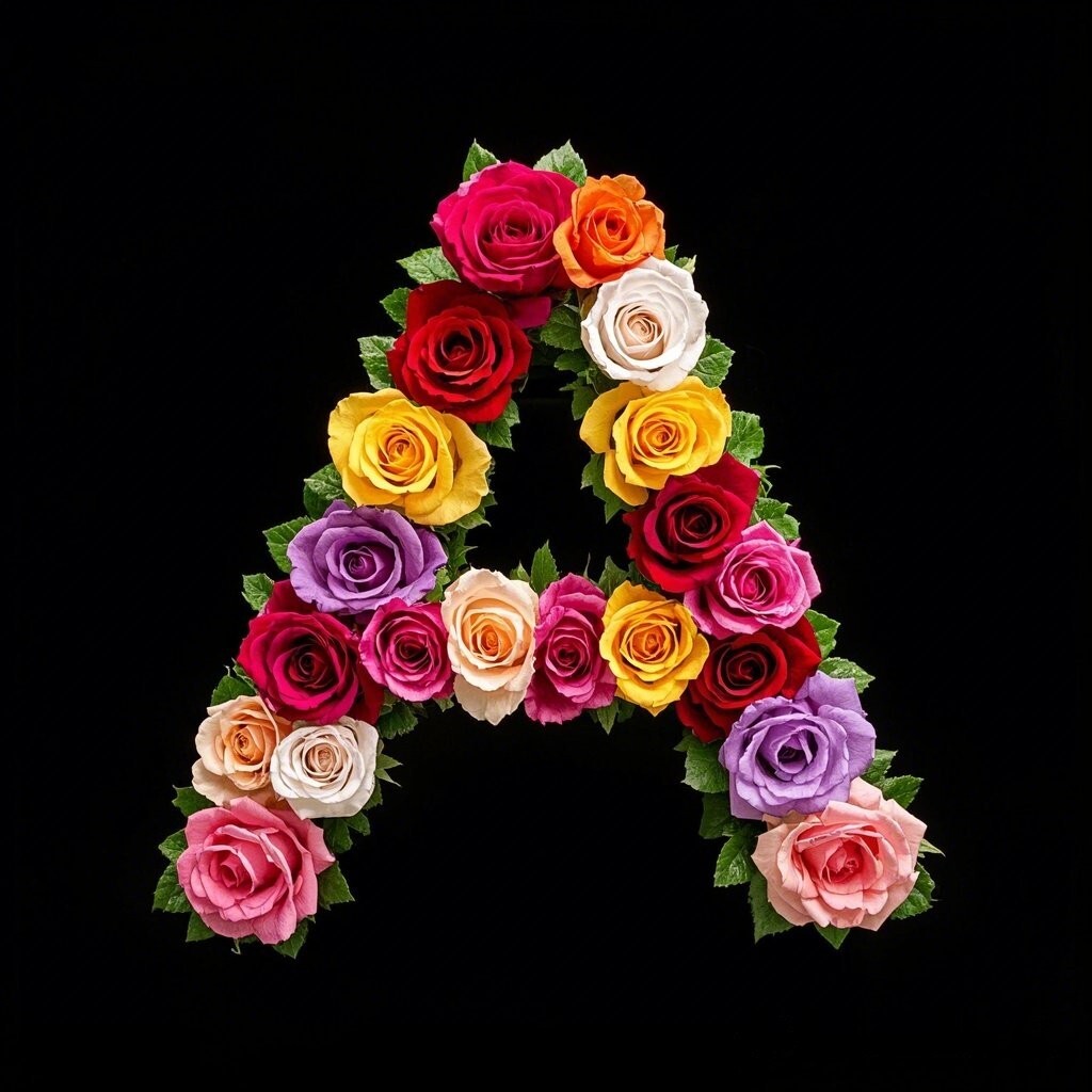 Colorful roses — letter A (variant 2)