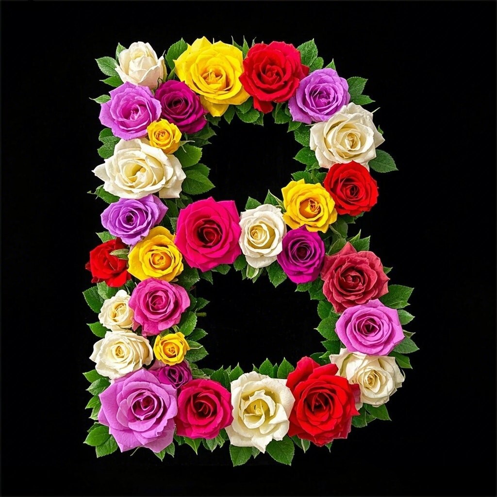 Colorful roses — letter B (variant 2)