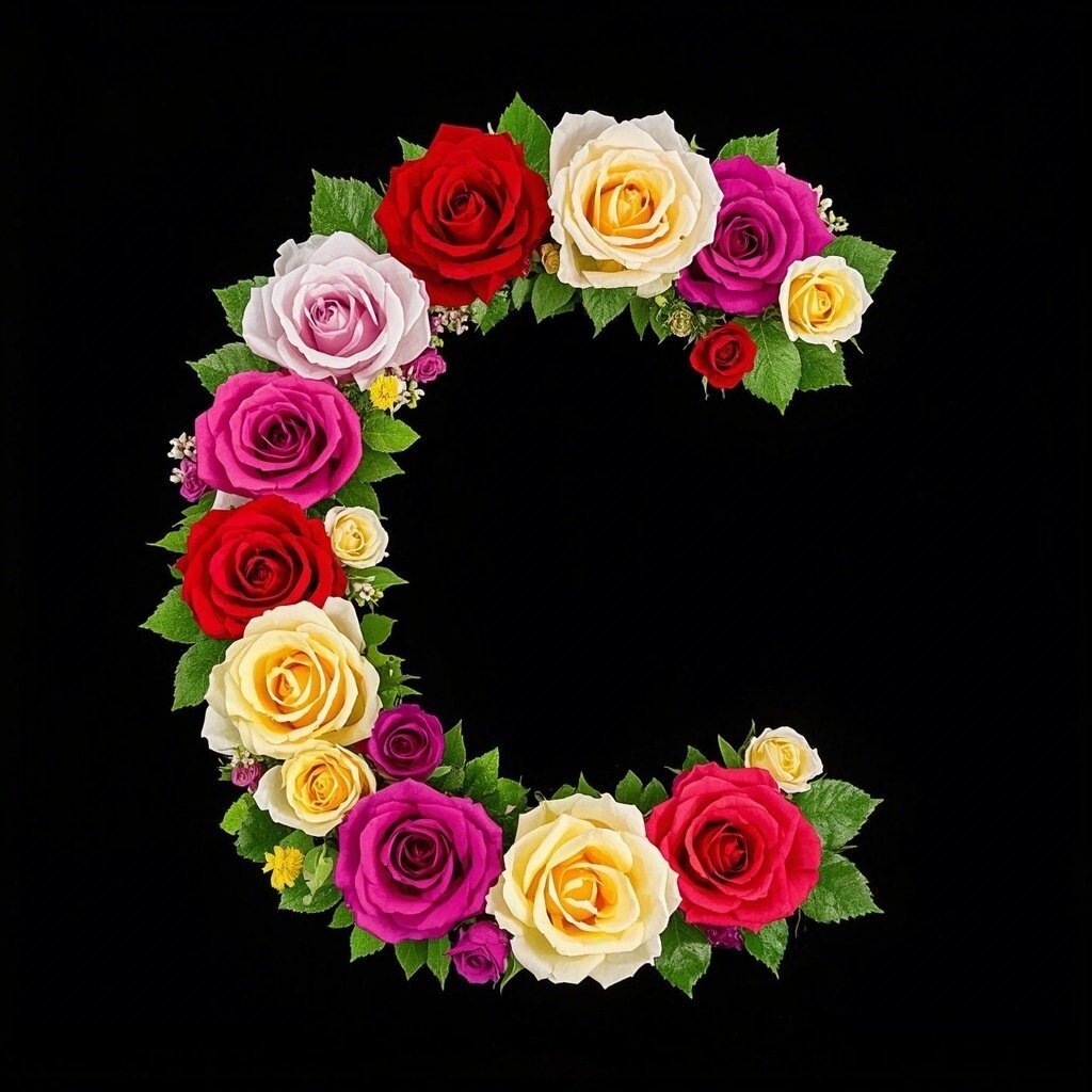 Colorful roses — letter C (variant 2)