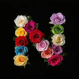 Colorful roses — letter N (variant 2)