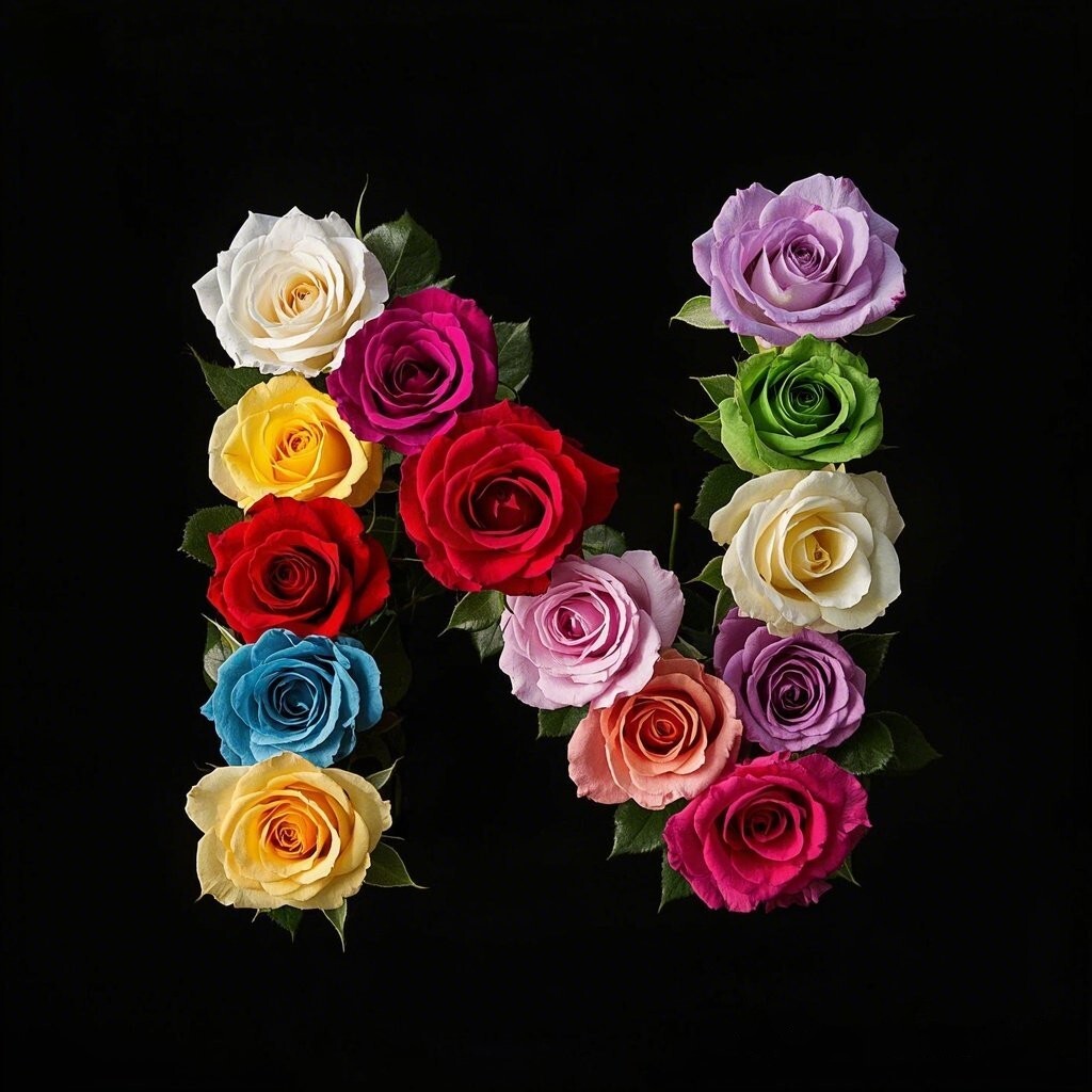 Colorful roses — letter N (variant 2)
