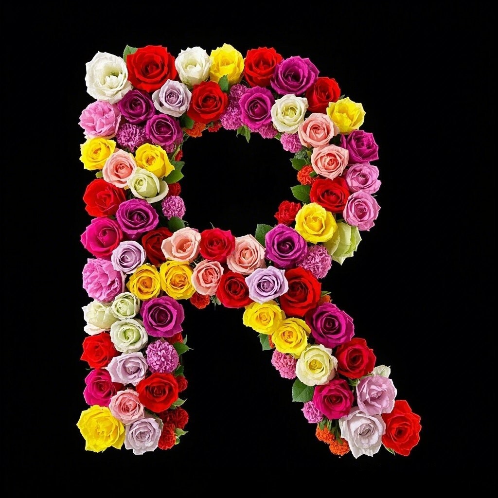 Colorful roses — letter R (variant 2)