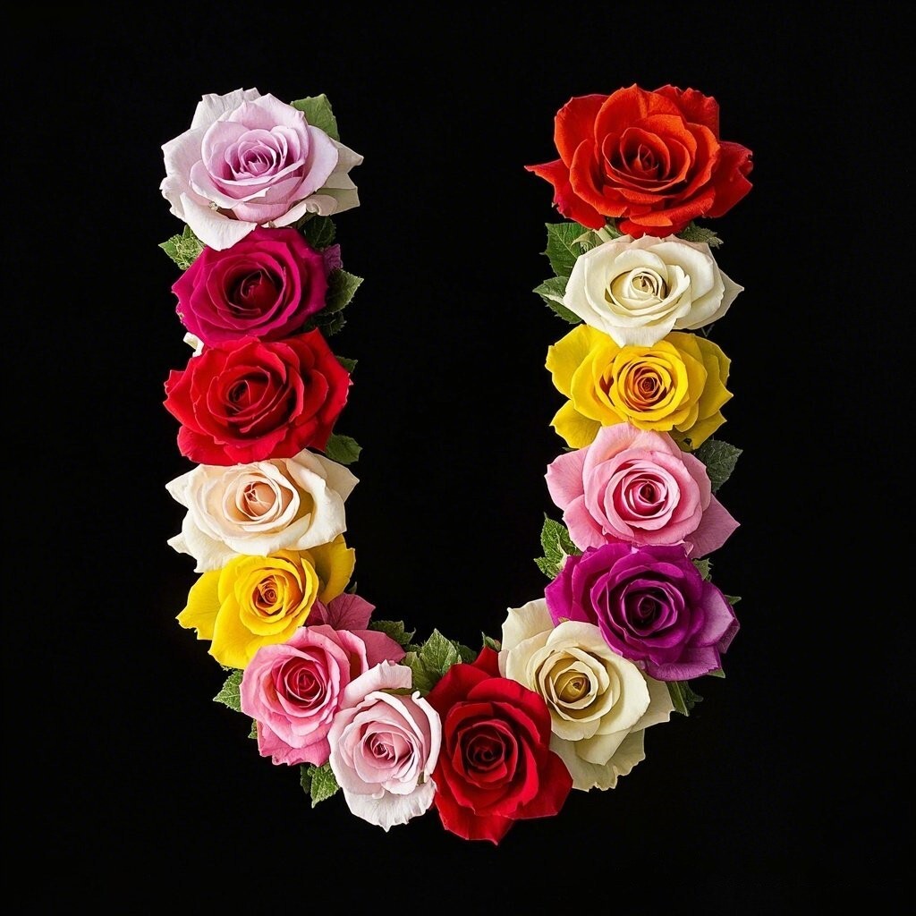Colorful roses — letter U (variant 2)
