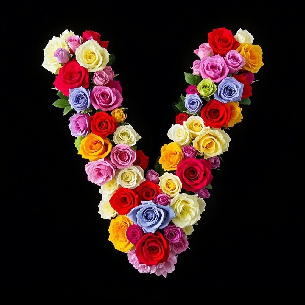 Colorful roses — letter V