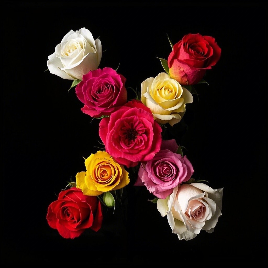 Colorful roses — letter X (variant 2)