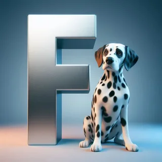 Dalmatian dog — letter F (variant 2)