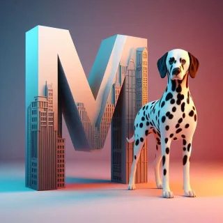 Dalmatian dog — letter M (variant 2)