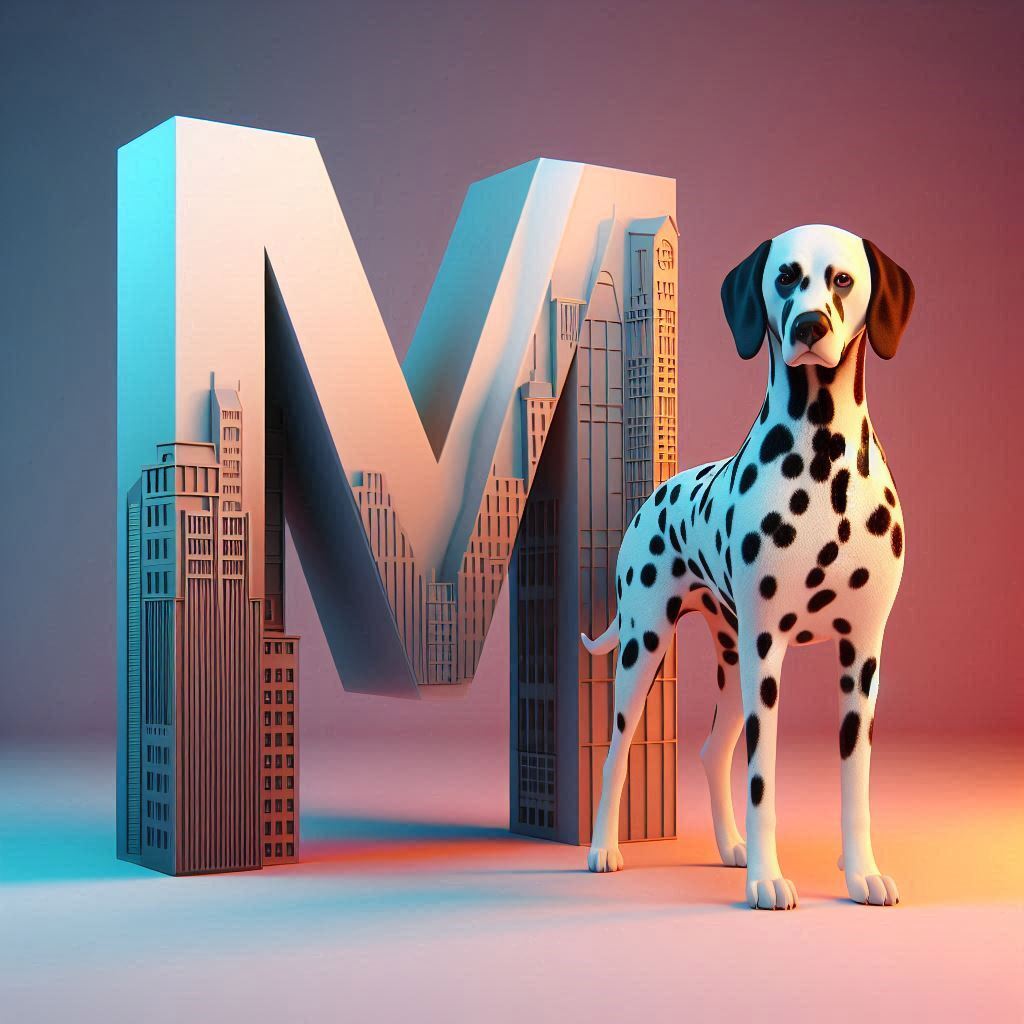 Dalmatian dog — letter M (variant 2)