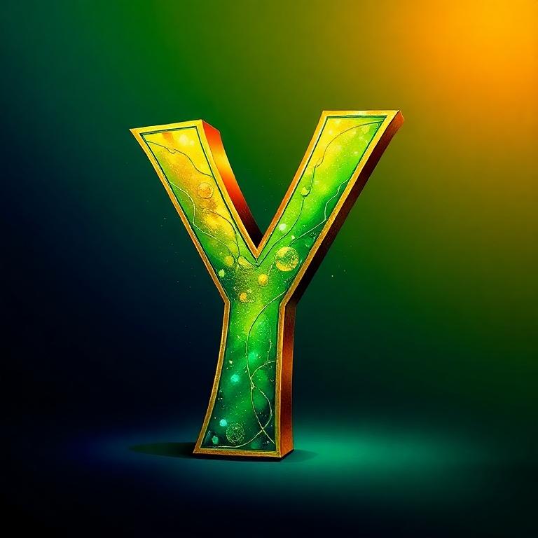 Gold and green bright — letter Y