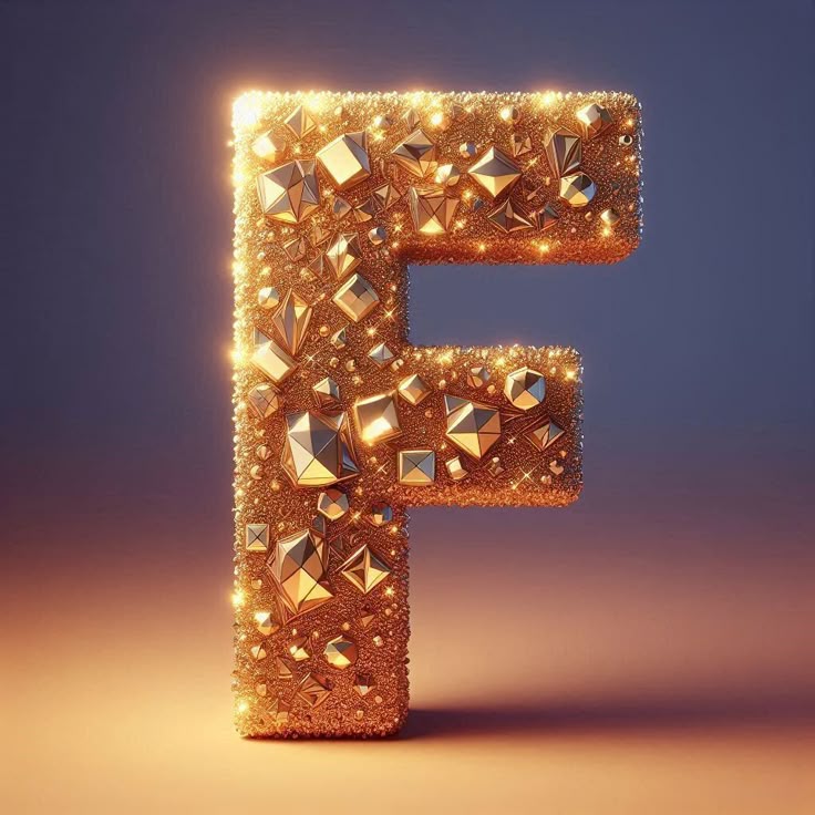 Gold crystal — letter F (variant 2)