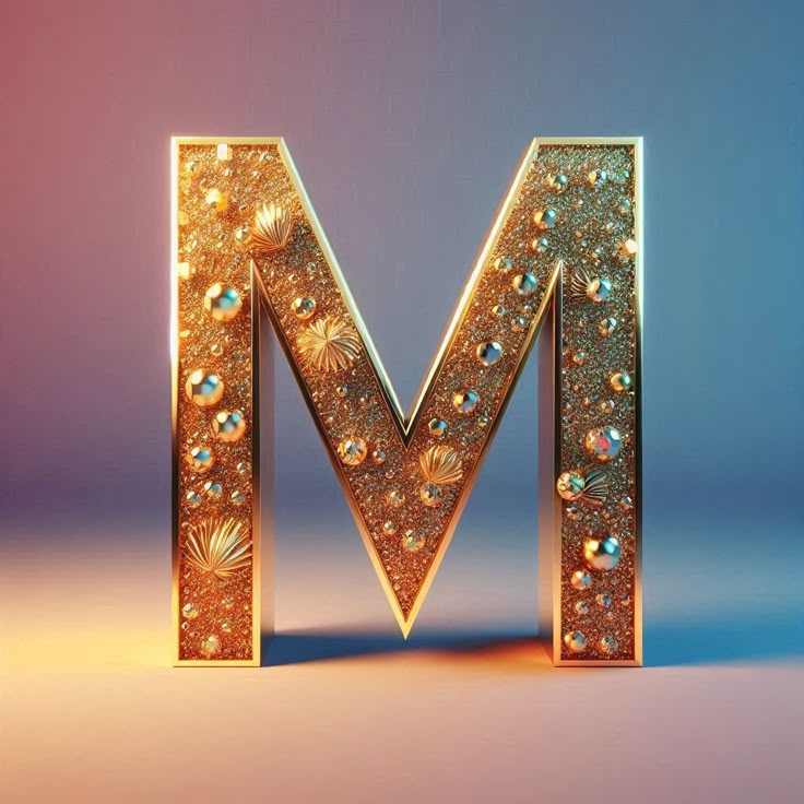 Gold crystal — letter M