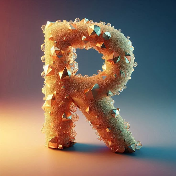 Gold crystal — letter R