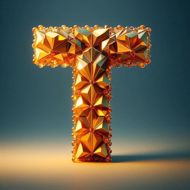 Gold crystal — letter T