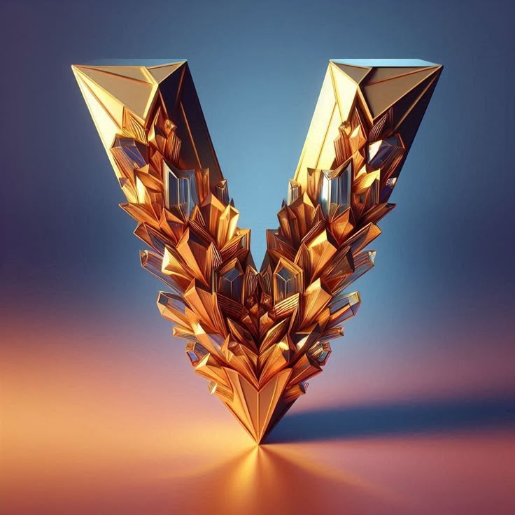 Gold crystal — letter V