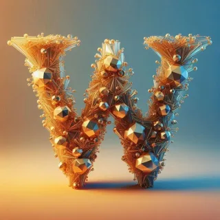 Gold crystal — letter W