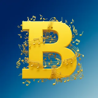 Gold music notes — letter B