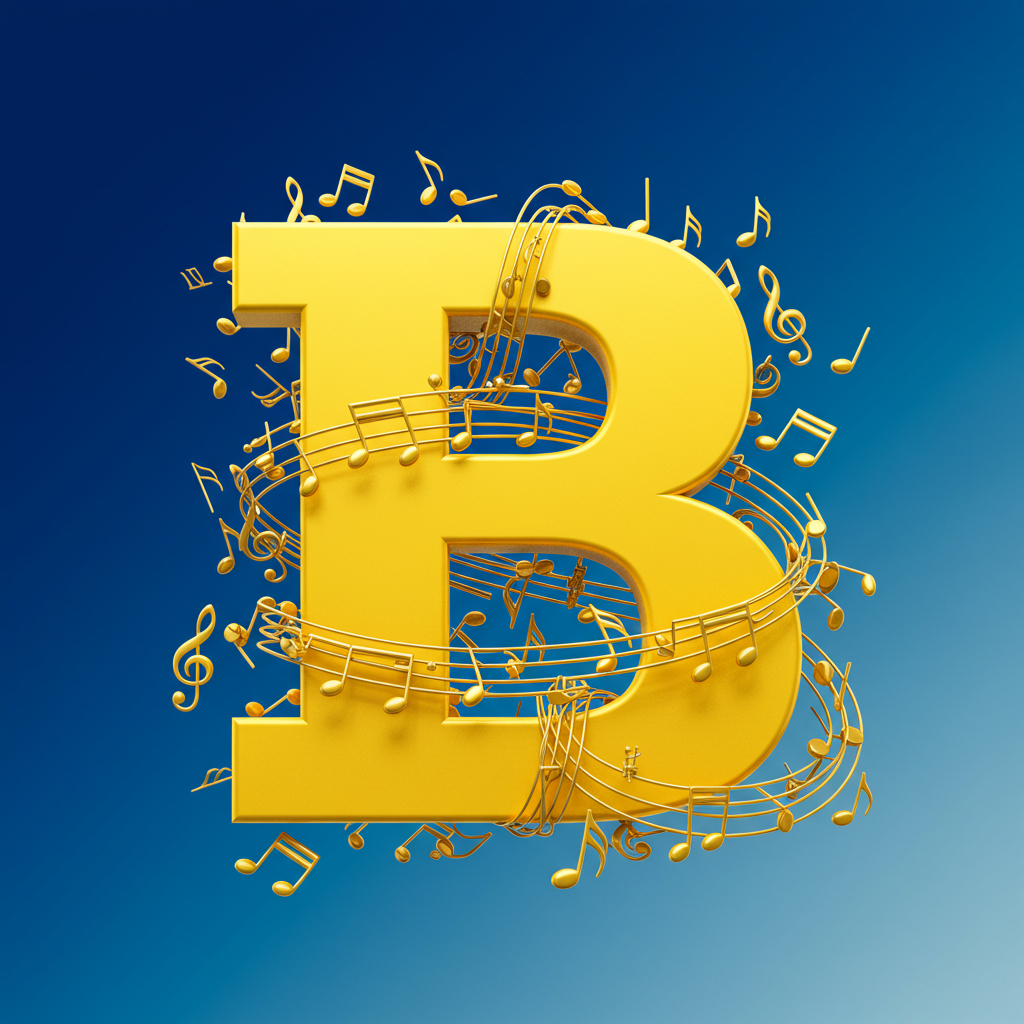 Gold music notes — letter B