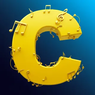 Gold music notes — letter C