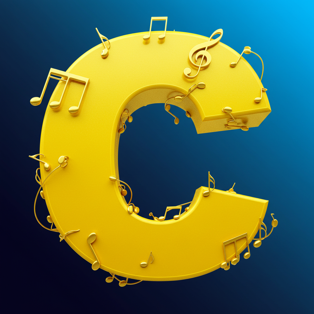 Gold music notes — letter C