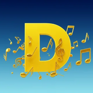 Gold music notes — letter D