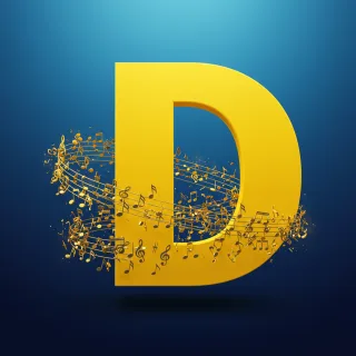 Gold music notes — letter D (variant 2)