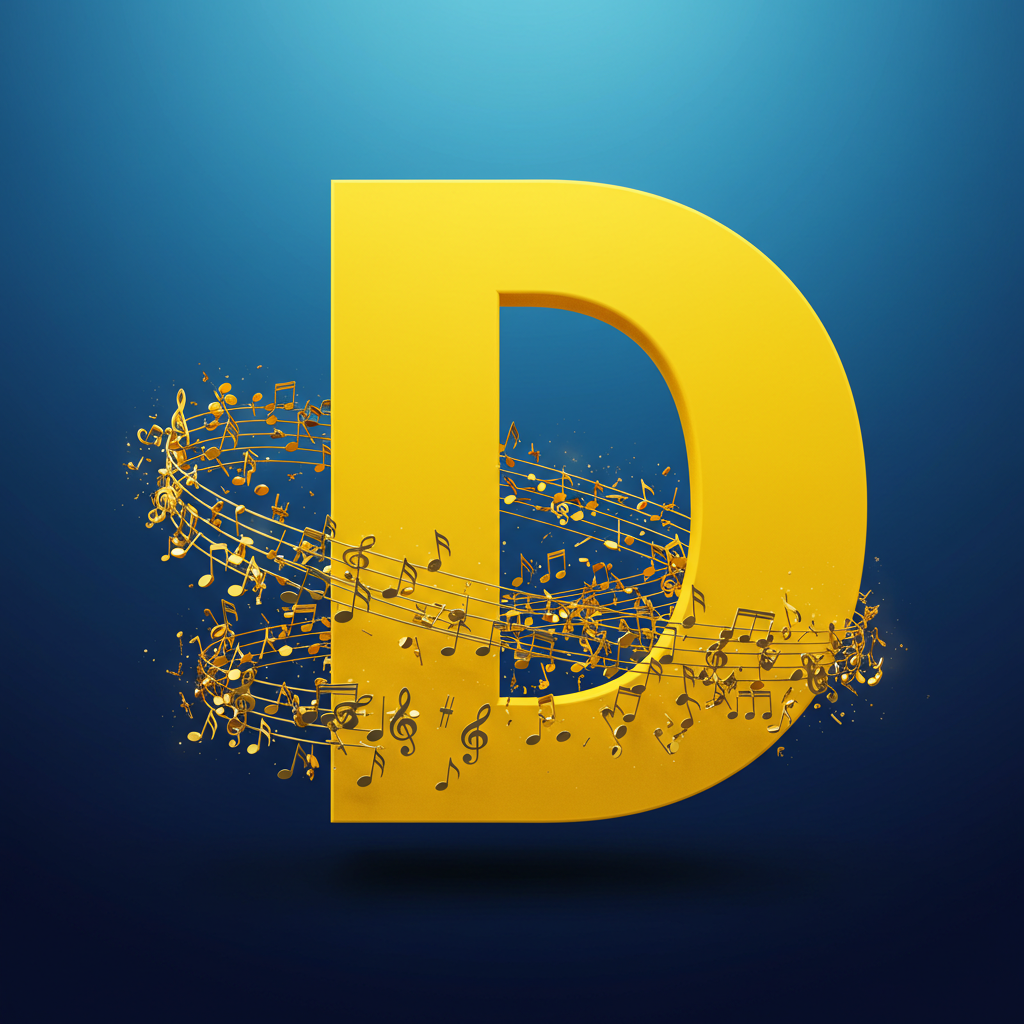 Gold music notes — letter D (variant 2)