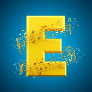 Gold music notes — letter E