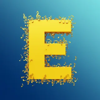 Gold music notes — letter E (variant 2)