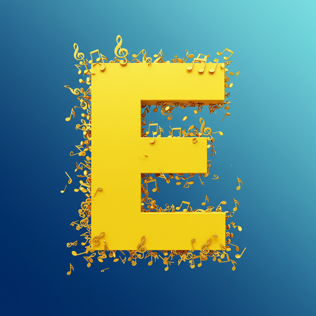 Gold music notes — letter E (variant 2)
