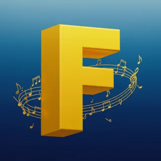 Gold music notes — letter F (variant 2)
