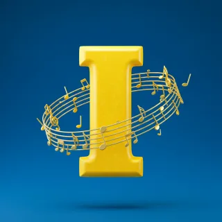 Gold music notes — letter I