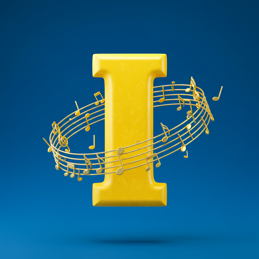 Gold music notes — letter I