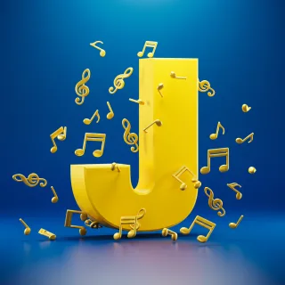 Gold music notes — letter J
