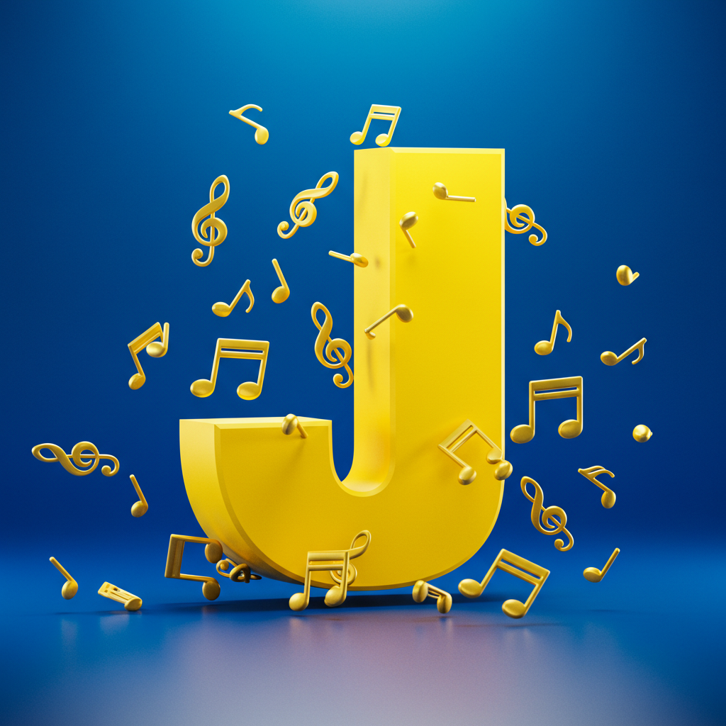 Gold music notes — letter J