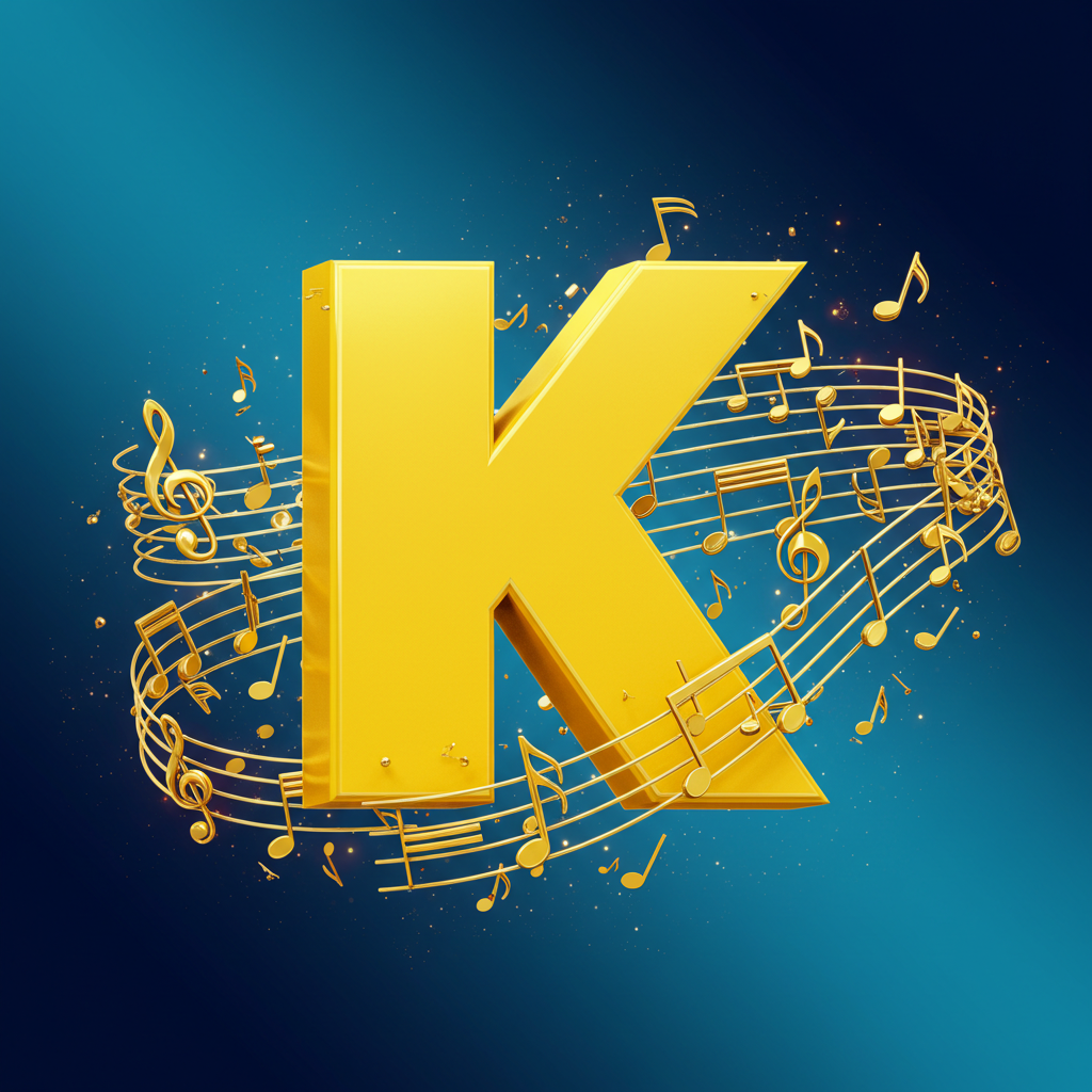 Gold music notes — letter K